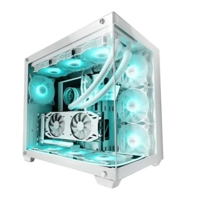 Bild av Mars Gaming MCV4 vit, anpassad XXL E ATX Tower, ramlös fram och sidofönster härdat glas, modulär ram med dubbelkammare