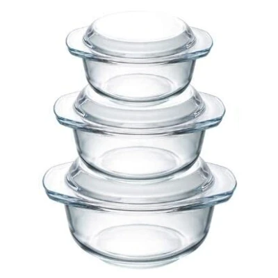 Bild av Set med 3 glasgryta lock, 1 + 1,4 1,7 liter rund filt kastrull och handtag ugnssäker mikrovågsugn