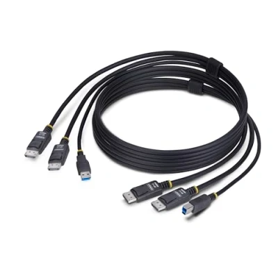 Bild av StarTech.com 6ft (1.8m) Dual DisplayPort and USB 5Gbps KVM Cable Tangentbords /video /muskabel DisplayPort, typ A (hane) till Type B 1.83 m 4K60Hz stöd, HDR10 stöd svart