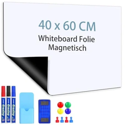 Bild av whiteboard magnetisk folie, 40 x 60 cm självhäftande, vit väggtavla sticker DIY, väggfolie, magnetfolie avtorkbar för hem skola kontor