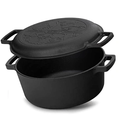 Bild av gjutjärnsgryta 4 l Ø 24 cm brödbakning kastrull av gjutjärn med lockstekpanna brödform lämplig för gasgrill, ugn, eldstad och alla typer spisar inklusive induktion
