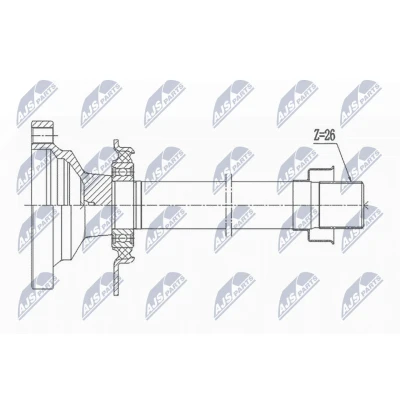 Bild av Stickaxel, differential, framaxel höger, vw transporter buss iv, skåp 02G409356C, 24.950.050