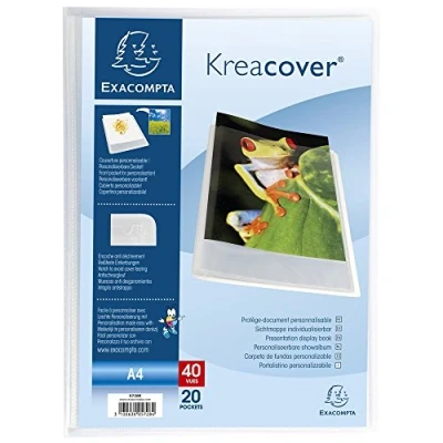 Bild av Exacompta Ref. 5728E 1 Kreacover Chromaline dokumentmapp 20 släta kristallklara fickor 40 vyer för A4 storlek 24 x 32 cm halvstyvt polyproomslag färglös