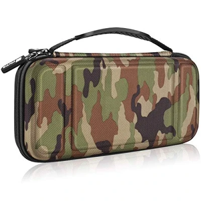 Bild av Fintie Bärväska för Nintendo Switch/Switch OLED modell [stöttålig] förvaring med 10 spelkorthållare, hållrem Switch konsol och tillbehör, Camo Grön