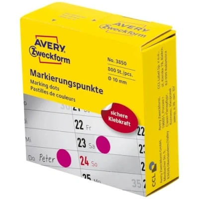 Bild av AVERY Zweckform 3850 självhäftande markeringspunkter 800 stycken (Ø 10 mm, prickar på rulle i dispenser, punktklistermärken för färgkodning, runda klistermärken kalender, planerare
