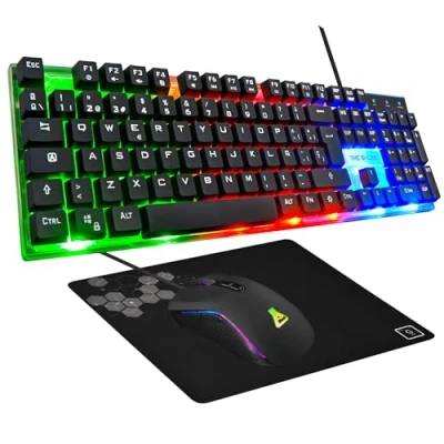 Bild av G Lab Yttrium Combo Gaming tangentbord och mus, 3 i 1 kombination med QWERTY speltangentbord, 105 tangenter, spelmus 2 600 dpi, spelmusmatta PC/PS4/PS5 (ny version)