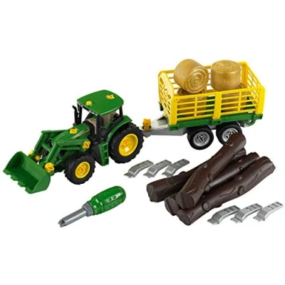 Bild av Theo Klein 3906 John Deere traktor med trä och hövagn I skruvset skruvmejsel Leksaker för barn över 3 år