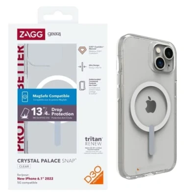 Bild av ZAGG Gear 4 Crystal Palace Snap D30 skyddsfodral kompatibelt med iPhone 14, smal, lätt, stötsäker, MagSafe, trådlös laddning, (klar)