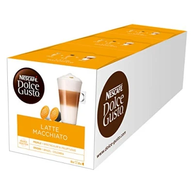 Bild av NESCAFÉ Dolce Gusto Latte Macchiato 48 kaffekapslar aromatisk espresso 3 lager delikatess från fint mjölkskum aromförseglade kapslar pack (3 x 16 kapslar)