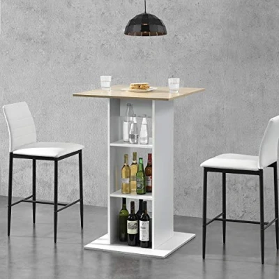 Bild av [en.casa] Barbord kvadratisk 110 x 70 cm, bistrobord med 3 hyllfack, ståbord, bardik, diskbänk vit/ekutseende