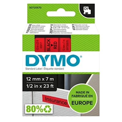 Bild av DYMO Original D1 etikettband svart på rött 19 mm x 7 m självhäftande märkband för LabelManager märkningsmaskin