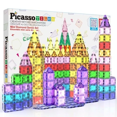 Bild av PicassoTiles 80 st magnetiskt byggblock mini diamantserie resestorlek on the go magnet konstruktion leksaksset STEM inlärningssats pedagogiskt lekset barn hjärnutveckling stapelblock PTM80