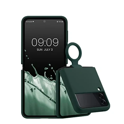 Bild av kwmobile fodral kompatibelt med Samsung Galaxy Z Flip 3 5G mjukt silikonfinish och fingerringögla mossgrön