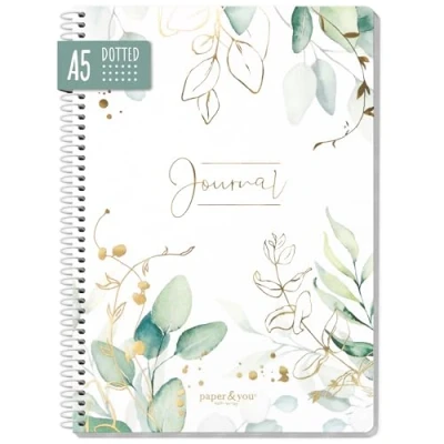 Bild av Häfft Bullet Journal dotted A5 med spiralbindning [bladguld] 160 sidor Anteckningsbok spiral, collegeblock, sprial block, anteckningsblock från Trendstuff by hållbart och klimatneutralt