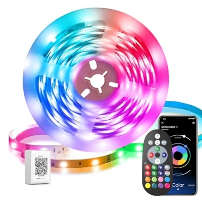 Bild av LED sovrum 10 m band dekorativt ljus flerfärgad, RGB dimbar ljusslinga med fjärrkontroll, Bluetooth APP, musik för fest, hem, vardagsrum