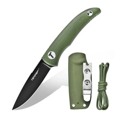Bild av TONIFE Nova Fast bladkniv med justerbart Kydex fodral och fallskärmslina, 6,8 cm hel bladhalskniv för jakt, fiske, camping överlevnad