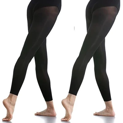 Bild av DANCEYOU 2 par svarta fotlösa danstights för kvinnor flickor baletttights 70 denier stigbygelstrumpor ogenomskinliga strumpbyxor, Svart M