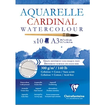 Bild av Clairefontaine Cardinal vattenfärg limad dyna, 300 g, A5, 10 ark