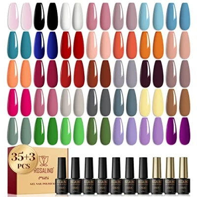 Bild av ROSALIND UV nagellackset, 35+3 delar Gel nagellack Shellac Pastell svart vit färg för nagelstudio Design Starter Manikyr Present Set