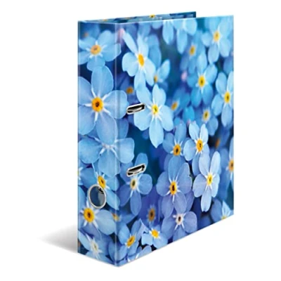 Bild av HERMA mapp A4 blå blommor, 7 cm bred, ringpärm för barn med växtmotiv, färgglad innertryck pojkar och flickor