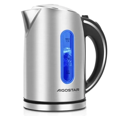 Bild av Aigostar King 30CEA vattenkokare av rostfritt stål med LED belysning, 2200 watt 1,7 liter stort utrymme, torkbart skydd, BPA fri.