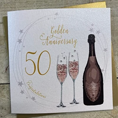 Bild av vita bomullskort gyllene, handgjorda 50 årsjubileum kort (grön flaska, kod A50)