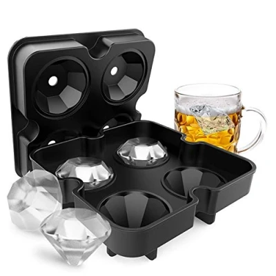 Bild av Ice Mould, 4 Grids Giant Creative Diamond Shaped Cube Tray Flexibel Silikon DIY Frys Pudding Mögel Easy Release (Svart)