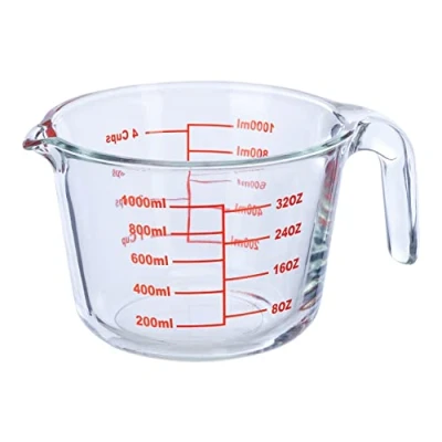 Bild av Relaxdays Mätkopp glas, 1 liter, värmebeständig, mikrovågsugnssäker, skala i ml, koppar, oz, litermått, transparent, 11 x 16 21 cm