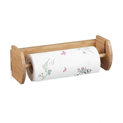 Bild av Relaxdays Bambu vägghållare, storlek: 12 x 37 13 cm trädispenser för att hålla handdukar och toalettpapper, kökstillbehör trä, naturligt brun,