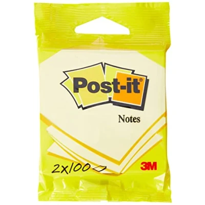 Bild av Post it Notes, Kanariegul, 2 dynor, 76 mm x mm, 100 ark per dyna Extra klisterlappar för väggar, bildskärmar och kylskåp