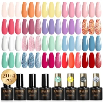 Bild av ROSALIND UV Nagellack Set Pastell, 24 delar Gel Orange Gul Rosa Lila Grön Blå Röd Färg Vår Sommar Soak Off Mini för Nageldesign Present