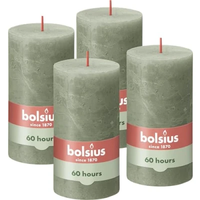 Bild av Bolsius Rustikt Ljus Olivgrönt 13cm 4 Stycken