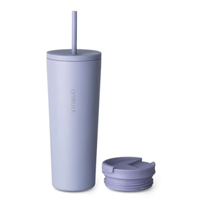 Bild av Vinsun Termosmugg med Sugrör 720ml Rostfritt Stål Resemugg, Läckagesäker, Dubbelväggig isolerad Varma och Kalla Drycker Blå Kaffemugg Lock