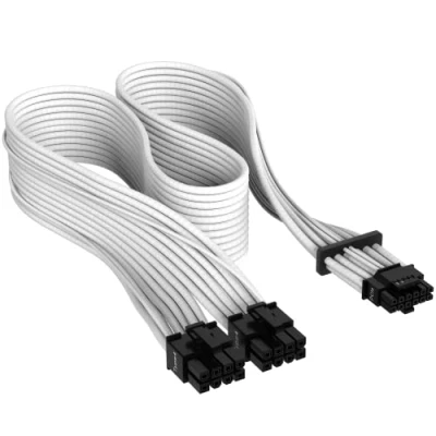 Bild av Corsair Premium 600 W PCIe 5.0/Gen 5 12 VHPWR PSU kabel passar Type 4 PSU:er via dubbla 8 stifts + stiftskontakt nätparacordhylsa vit