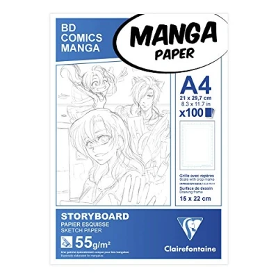Bild av Clairefontaine 94037C manga Block Storyboard (perfekt för tecken på och multitekniker, DIN A4, 21 x 29,7 cm, 100 ark, 55 g, med enkelt rutnät) vit