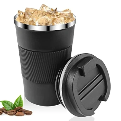 Bild av Relota Kaffemugg svart, 380 ml, termosmugg kaffe, läckagesäker tillverkad av 304 rostfritt stål, isolerad, bilmugg, återanvändbar kaffekopp, för vatten och te