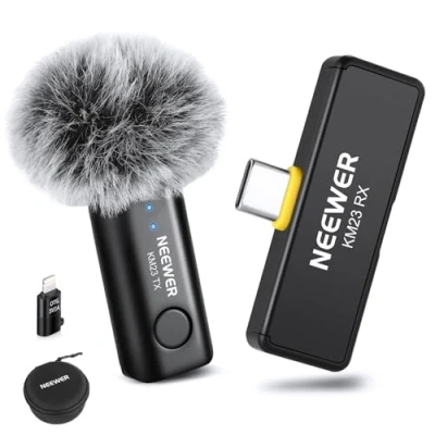 Bild av NEEWER Lavalier trådlös USB C mikrofon, Mini Lav Mic med ett klick brusreducering för Vlog Live streaming, rundstrålande kondensatormikrofon kompatibel iPhone 15 Samsung Android, KM23
