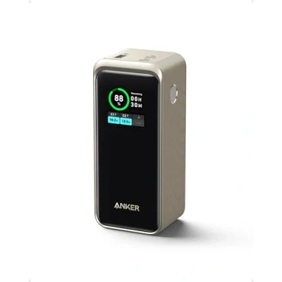 Bild av Anker Prime Powerbank, 20 000 mAh powerbank med 200 W effekt, digital skärm, 2 USB C portar och 1 A port, kompatibel iPhone 14/13, Samsung, MacBook, Dell mera (guld)