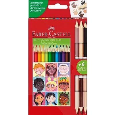 Bild av Faber Castell trekantig färg pennset 12 färger + 3 tvåfärgade hudtonpennor