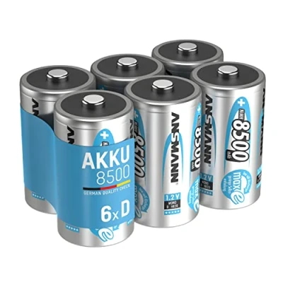 Bild av ANSMANN batteri D 8 500 mAh NiMH 1,2 V (6 stycken) Mono batterier laddbara, maxE låg självuppladdning för många års användning
