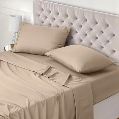Bild av Utopia Bedding 4 Delat Sänglakanset 180x200 Enkel Skötsel Mjukt Borstat Mikrofibertyg Platt Lakan, Dra på lakan Med 2 Örngott 50x75, Beige