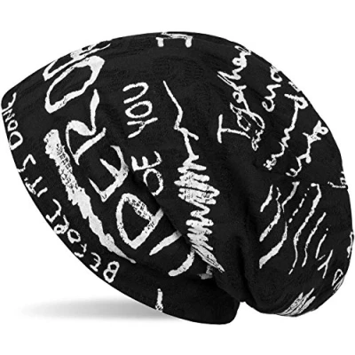 Bild av styleBREAKER Mössa med typsnitt mönster i destroyed vintagedesign, slouch långbeanie, unisex 04024074, färg: svart, one size