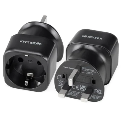 Bild av kwmobile reseadapter UK strömadapter för England Schuko kontakt uttagsadapter resekontakt uttag 2 stycken svart