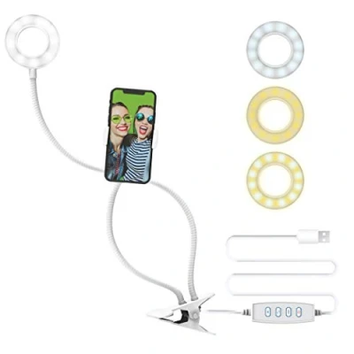 Bild av DigiPower 3 tum selfie ringljus med klämhållare, belysningslägen, 10 ljusstyrkenivåer, smartphone hållare (iOS/Android), trådlös fjärrkontroll, för Smink, YouTube, TikTok och Vlogging&quot;, DP VLR3