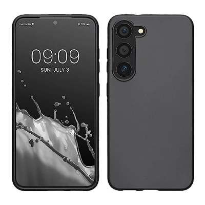 Bild av kwmobile fodral kompatibelt med Samsung Galaxy S23 mjukt smalt TPU silikonskydd upphöjda kanter stöttåligt och flexibelt metallgrå