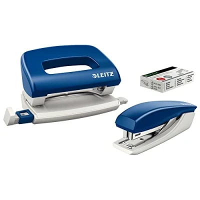 Bild av Leitz Mini häftapparat och hålset, för 10 ark, ergonomisk form, blå, NeXXt serien, 55076035