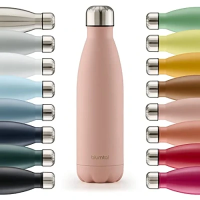 Bild av Blumtal® Dricksflaska rostfritt stål Charles Termosflaska 350 ml BPA fri kall &amp; varm läckagesäker metall flaska stål/metallflaska Mellow Rose Rosa