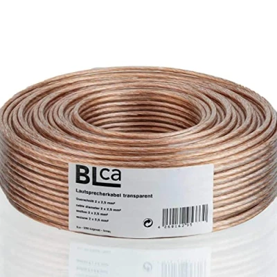 Bild av DCSk BLca 10 m 2 x 2,5 mm² högtalarkabel CCA I boxkabel isolerad transparent med polaritetsmärkning LS kabel som metervara för stereosystem etc.