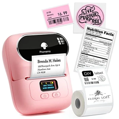 Bild av Phomemo M110 Portable Bluetooth Label Maker Machine för iOS och Android, trådlös termisk etikettskrivare kläder, smycken, streckkod, adress, detaljhandel, hem, med 1 rulle 40x30mm etikett