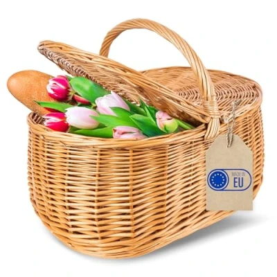 Bild av Creative Home Korg för Picknick med Handtag och Flätning Stor 45 x 30 38 cm (+/ 2 cm) Ljus Handvävd Handgjord Hållbar Naturbrun Tjock Vide Multi användningsområden